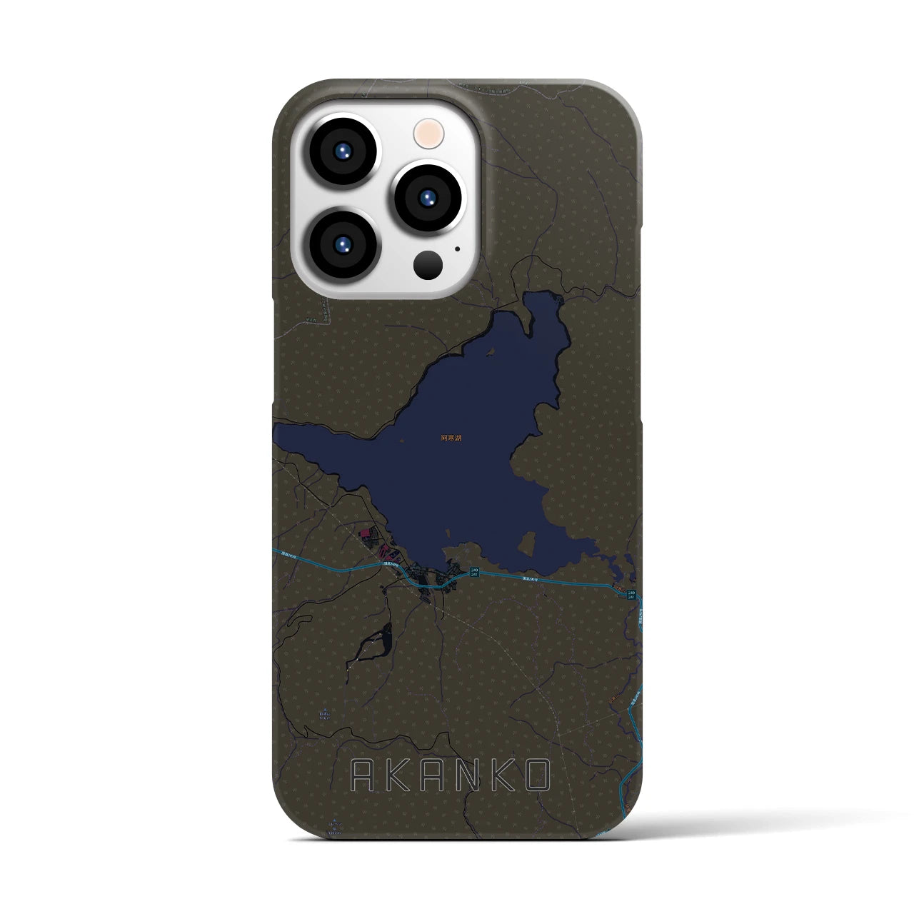 【阿寒湖】地図柄iPhoneケース（バックカバータイプ・ブラック）iPhone 13 Pro 用