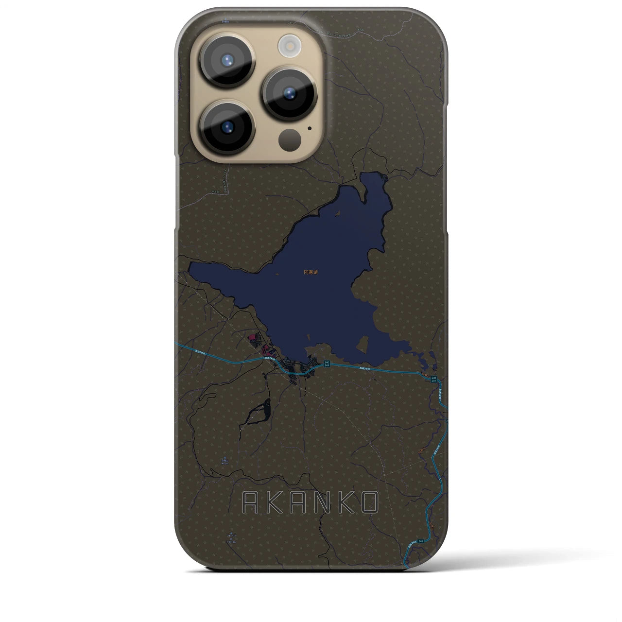 【阿寒湖】地図柄iPhoneケース（バックカバータイプ・ブラック）iPhone 14 Pro Max 用