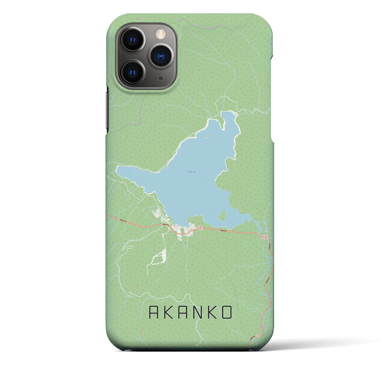 【阿寒湖】地図柄iPhoneケース（バックカバータイプ・ナチュラル）iPhone 11 Pro Max 用