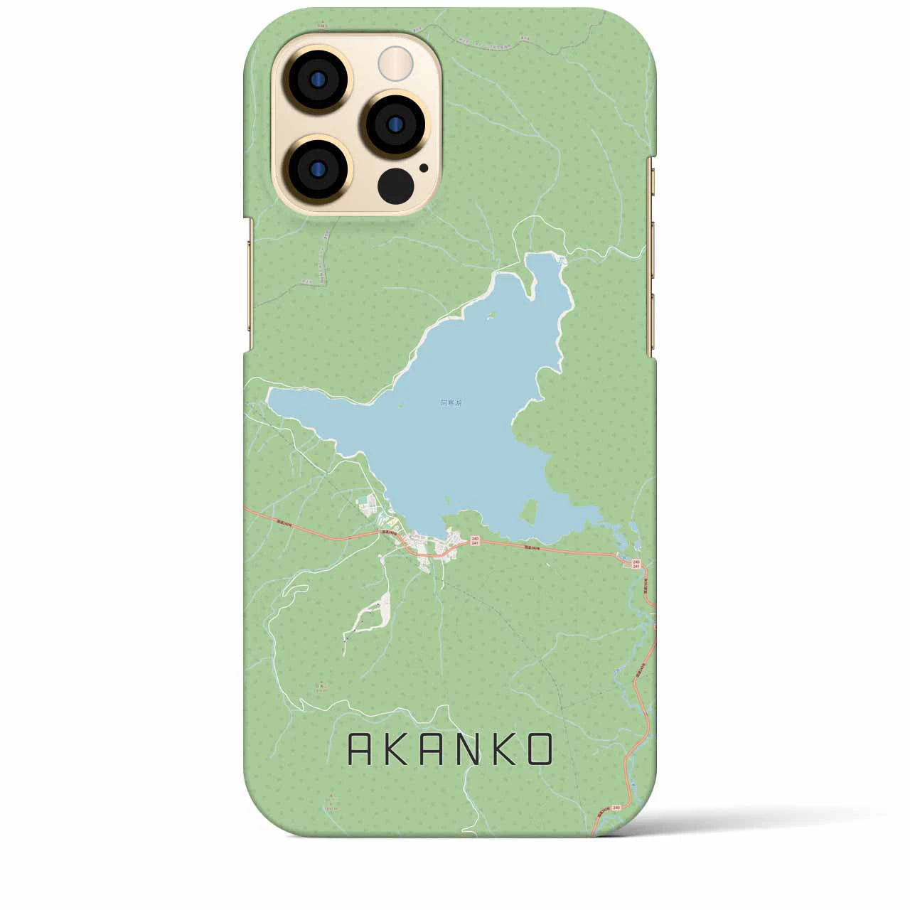 【阿寒湖】地図柄iPhoneケース（バックカバータイプ・ナチュラル）iPhone 12 Pro Max 用