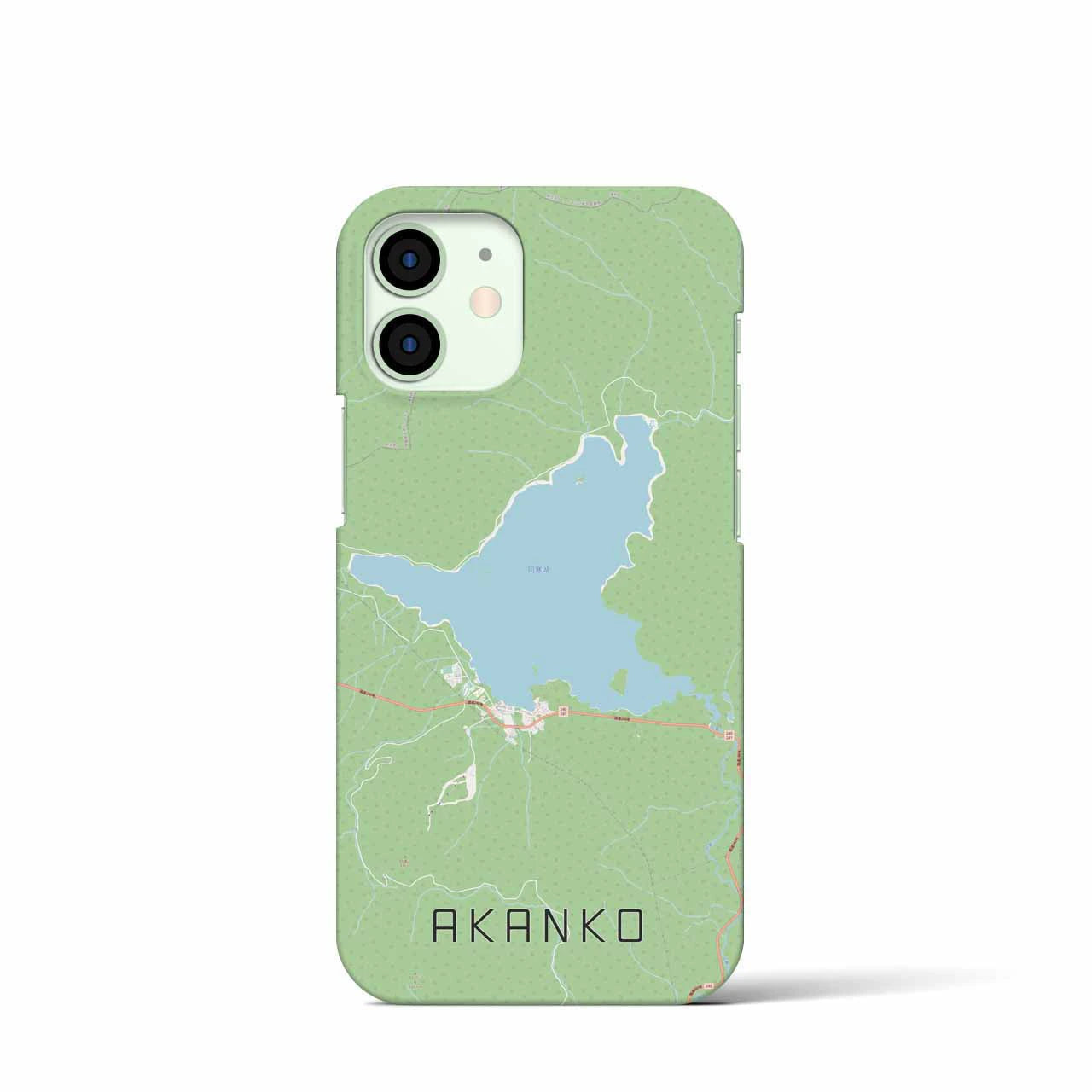 【阿寒湖】地図柄iPhoneケース（バックカバータイプ・ナチュラル）iPhone 12 mini 用