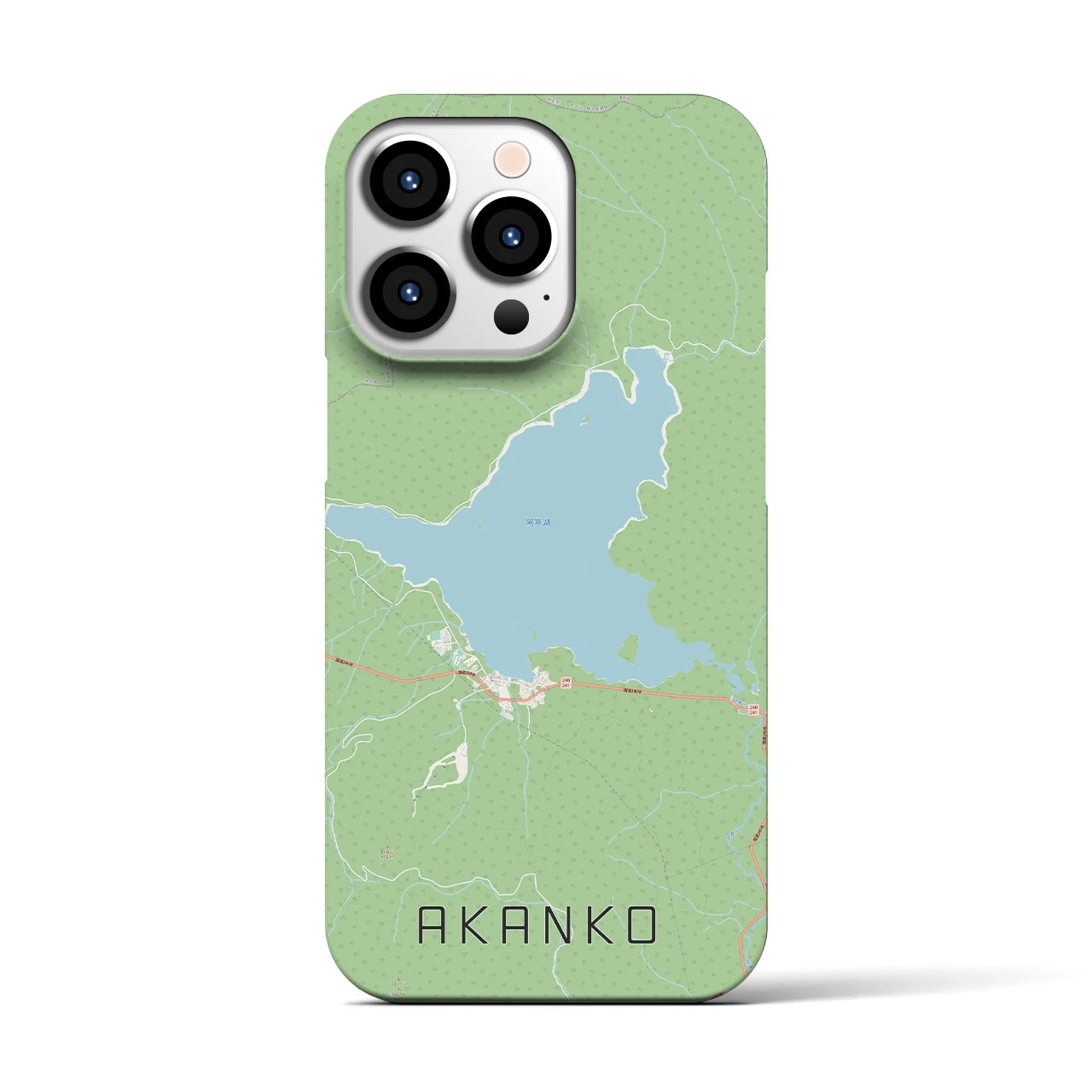 【阿寒湖】地図柄iPhoneケース（バックカバータイプ・ナチュラル）iPhone 13 Pro 用