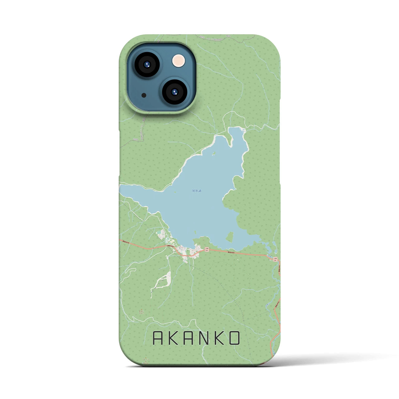 【阿寒湖】地図柄iPhoneケース（バックカバータイプ・ナチュラル）iPhone 13 用