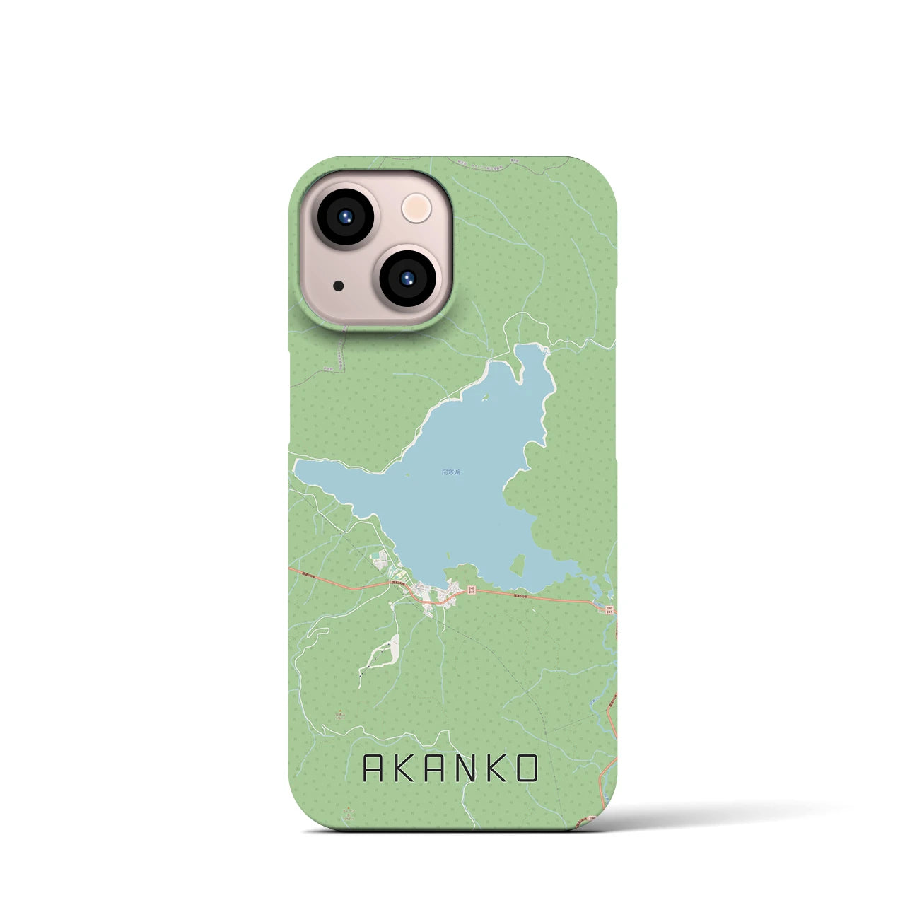 【阿寒湖】地図柄iPhoneケース（バックカバータイプ・ナチュラル）iPhone 13 mini 用