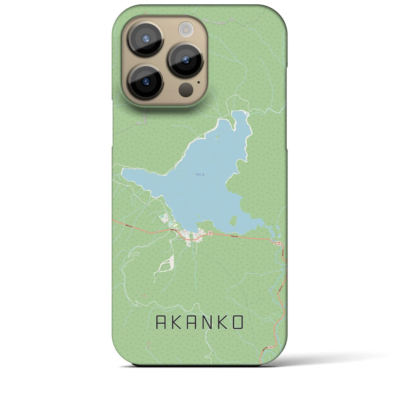 【阿寒湖】地図柄iPhoneケース（バックカバータイプ・ナチュラル）iPhone 14 Pro Max 用