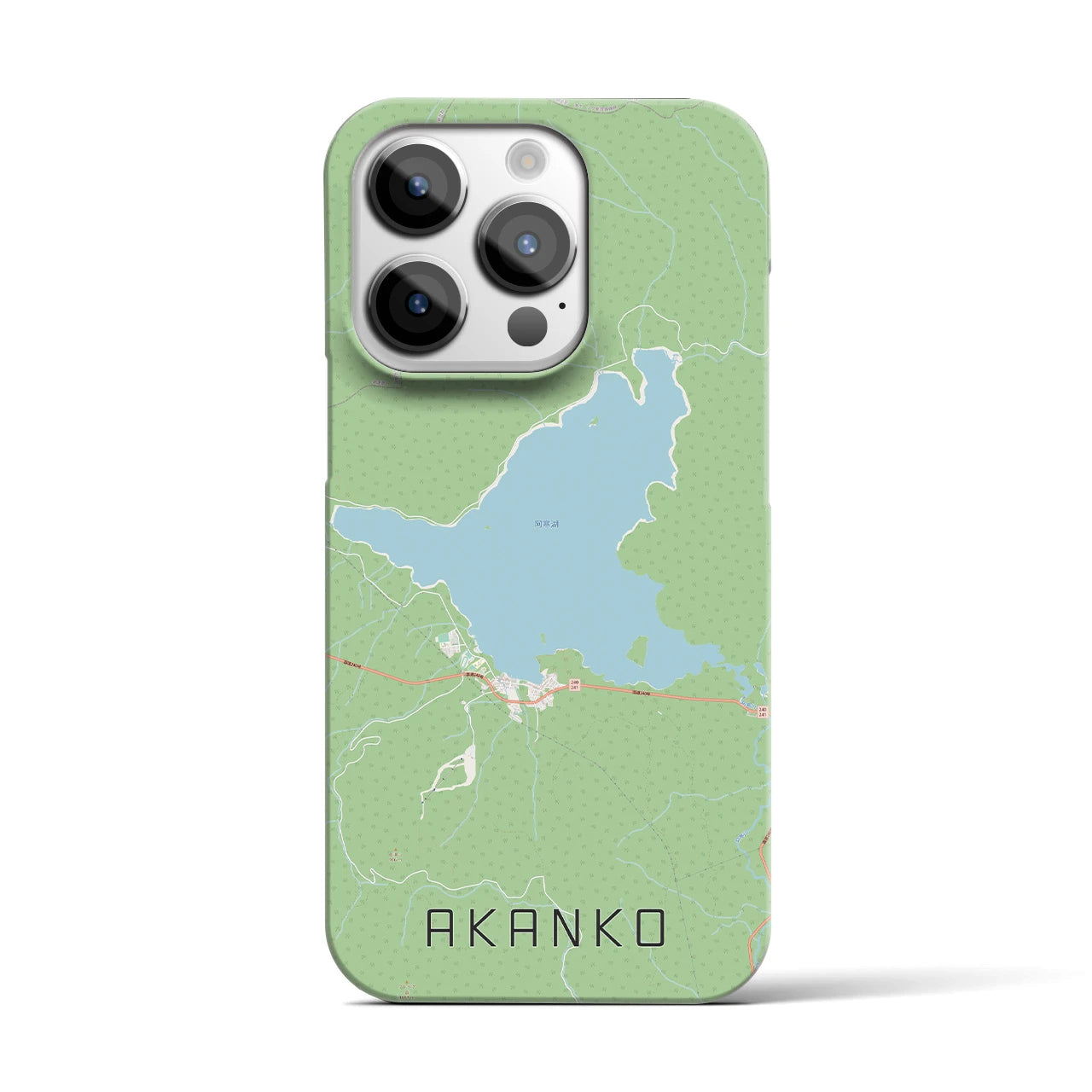 【阿寒湖】地図柄iPhoneケース（バックカバータイプ・ナチュラル）iPhone 14 Pro 用