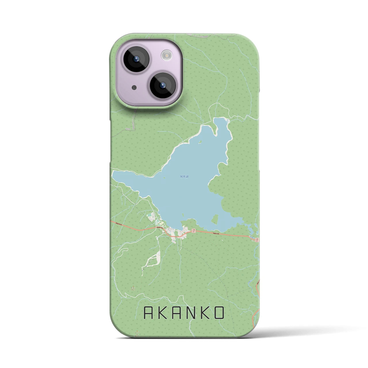 【阿寒湖】地図柄iPhoneケース（バックカバータイプ・ナチュラル）iPhone 14 用