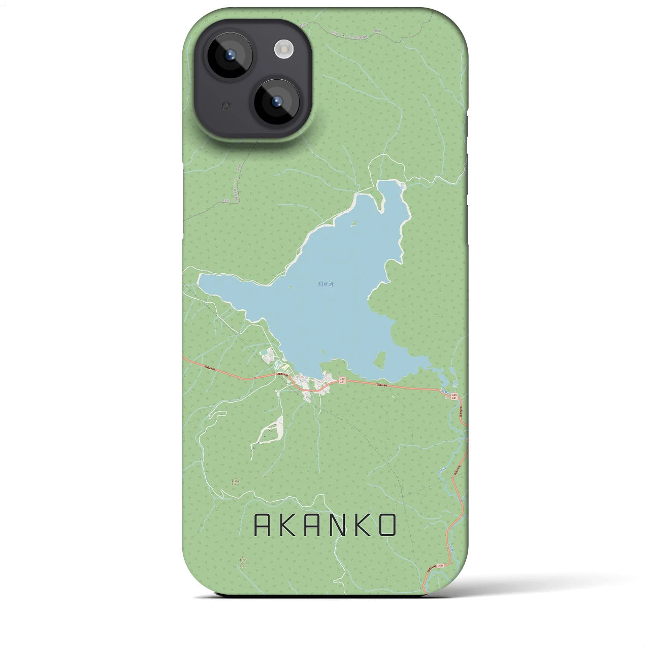 【阿寒湖】地図柄iPhoneケース（バックカバータイプ・ナチュラル）iPhone 14 Plus 用