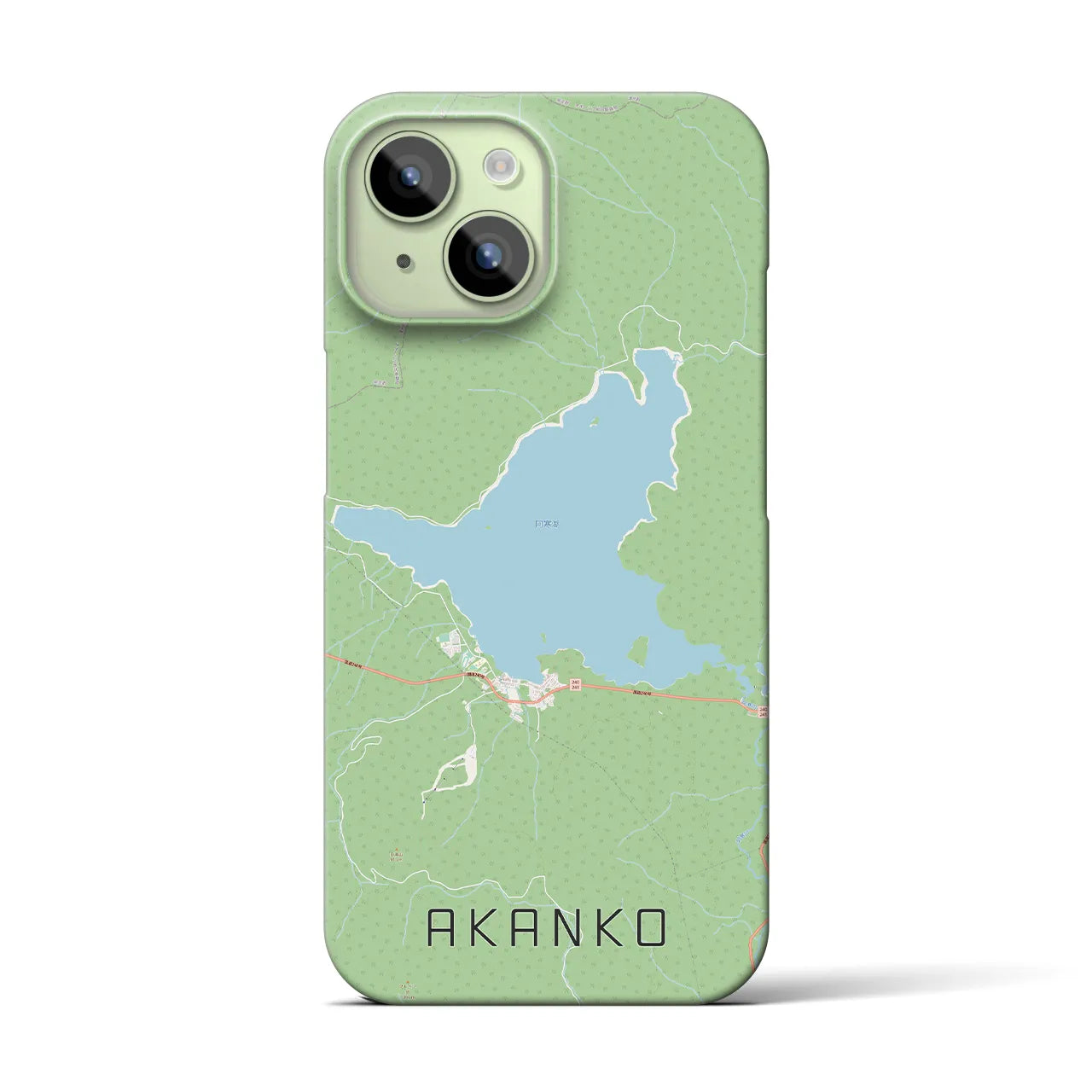 【阿寒湖】地図柄iPhoneケース（バックカバータイプ・ナチュラル）iPhone 15 用