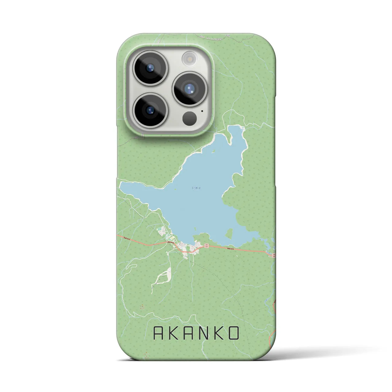 【阿寒湖】地図柄iPhoneケース（バックカバータイプ・ナチュラル）iPhone 15 Pro 用