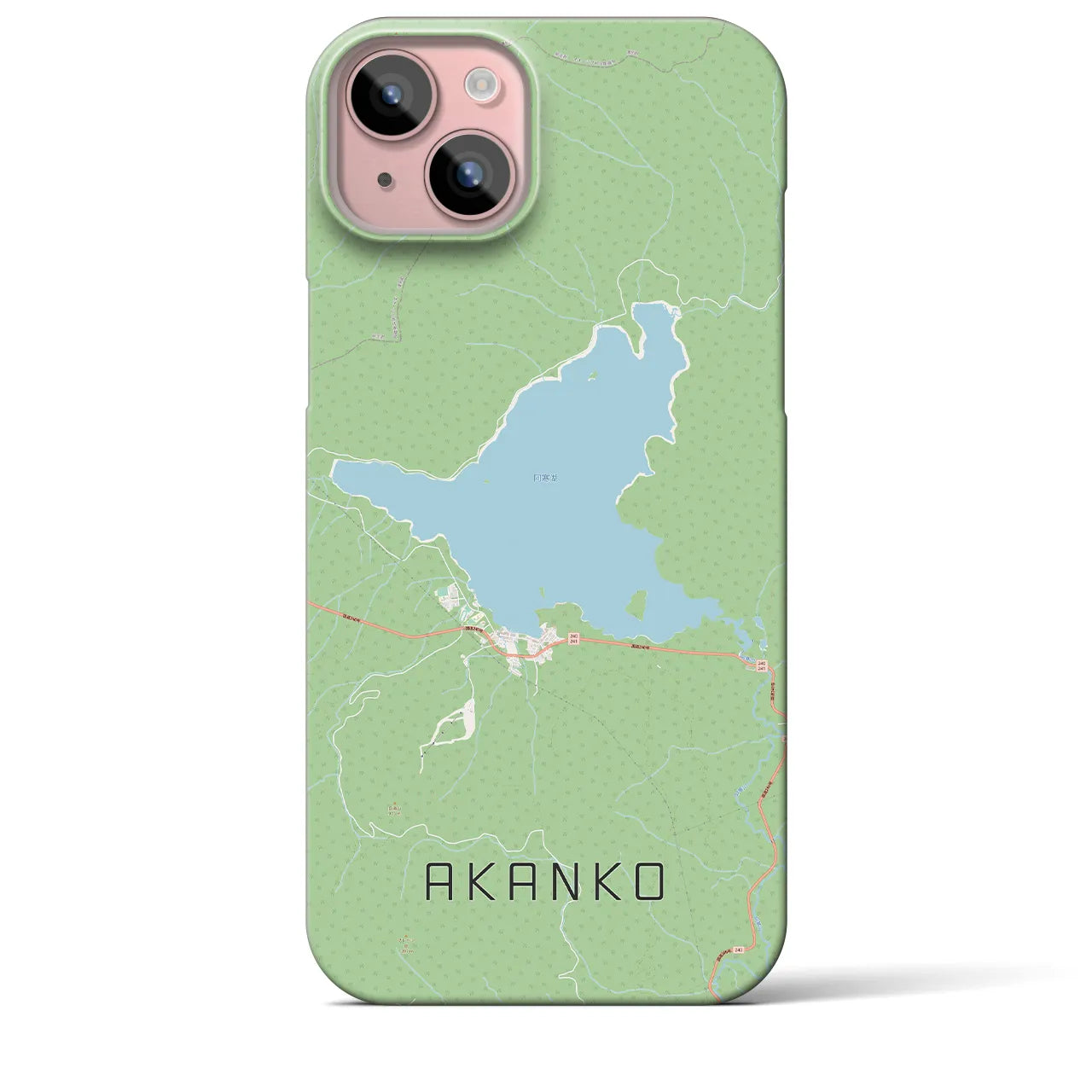 【阿寒湖】地図柄iPhoneケース（バックカバータイプ・ナチュラル）iPhone 15 Plus 用