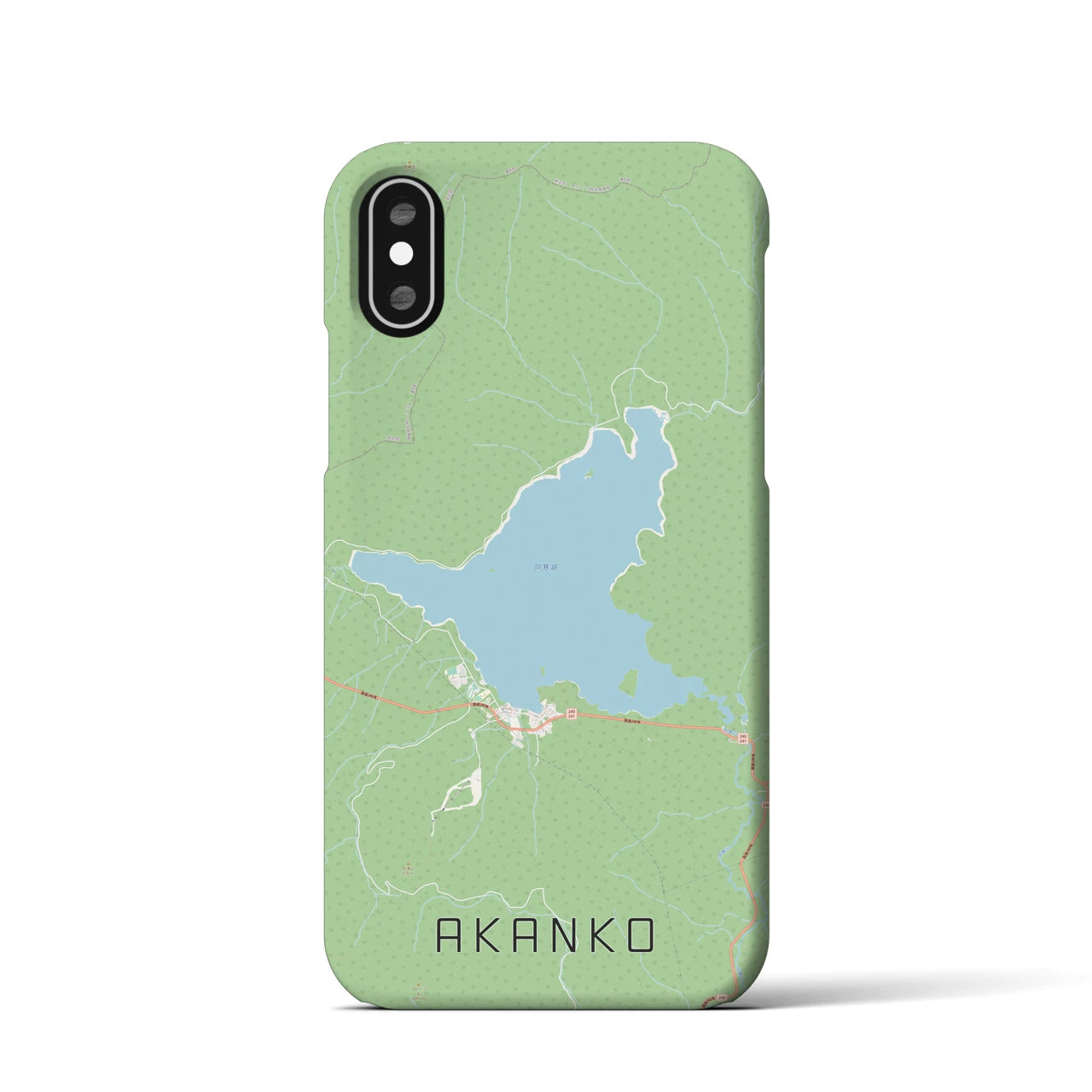 【阿寒湖】地図柄iPhoneケース（バックカバータイプ・ナチュラル）iPhone XS / X 用