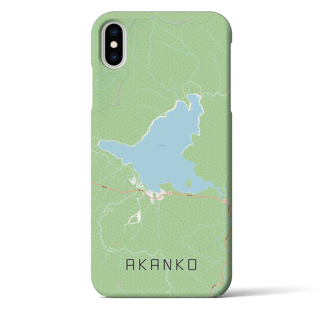 【阿寒湖】地図柄iPhoneケース（バックカバータイプ・ナチュラル）iPhone XS Max 用