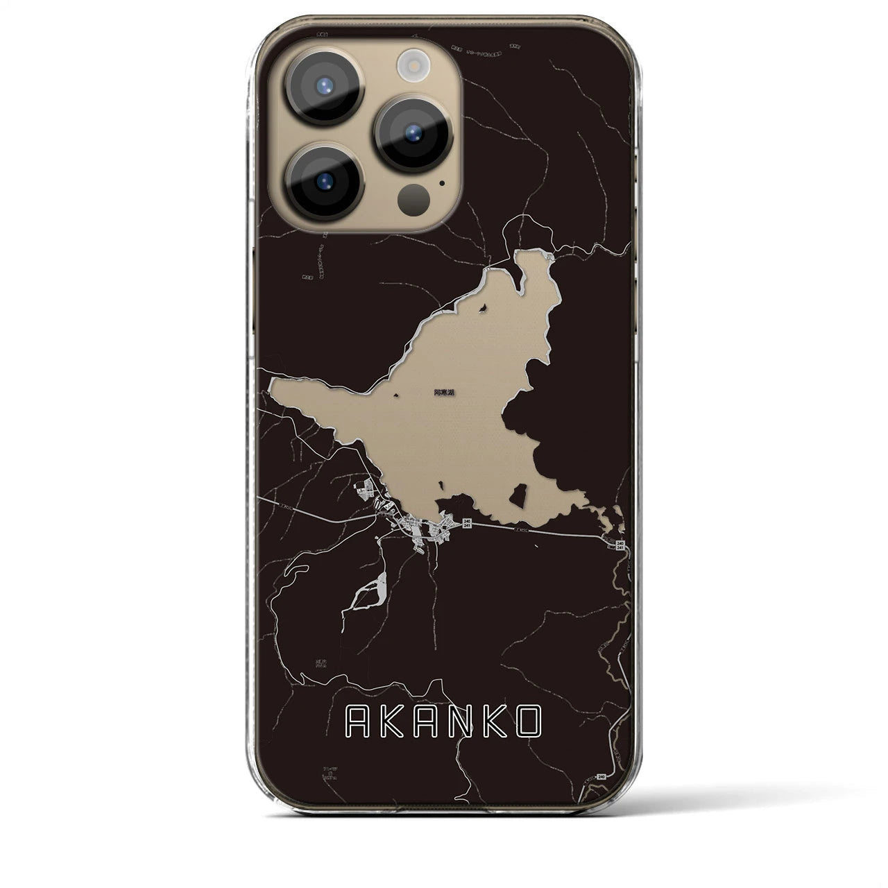 【阿寒湖】地図柄iPhoneケース（クリアタイプ・モノトーン）iPhone 14 Pro Max 用