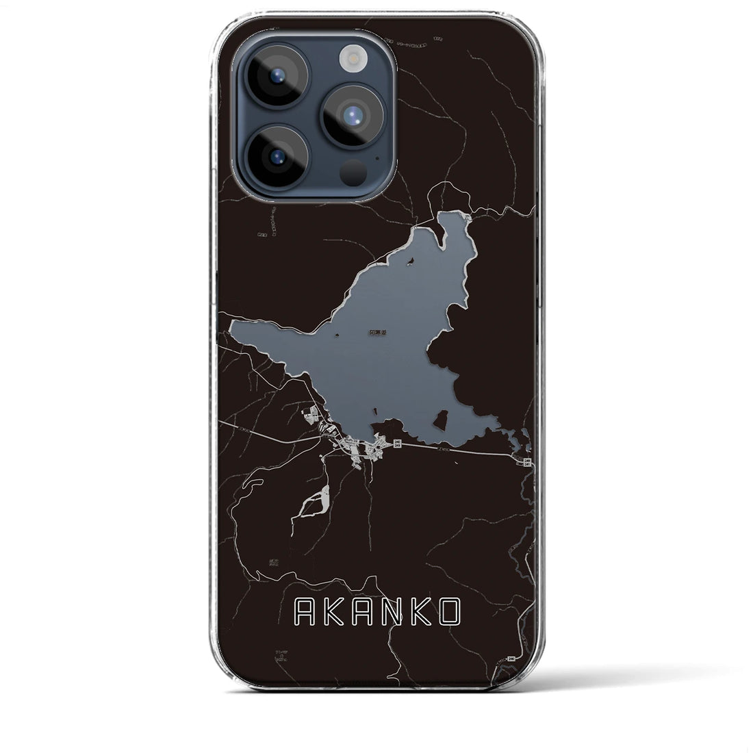 【阿寒湖】地図柄iPhoneケース（クリアタイプ・モノトーン）iPhone 15 Pro Max 用