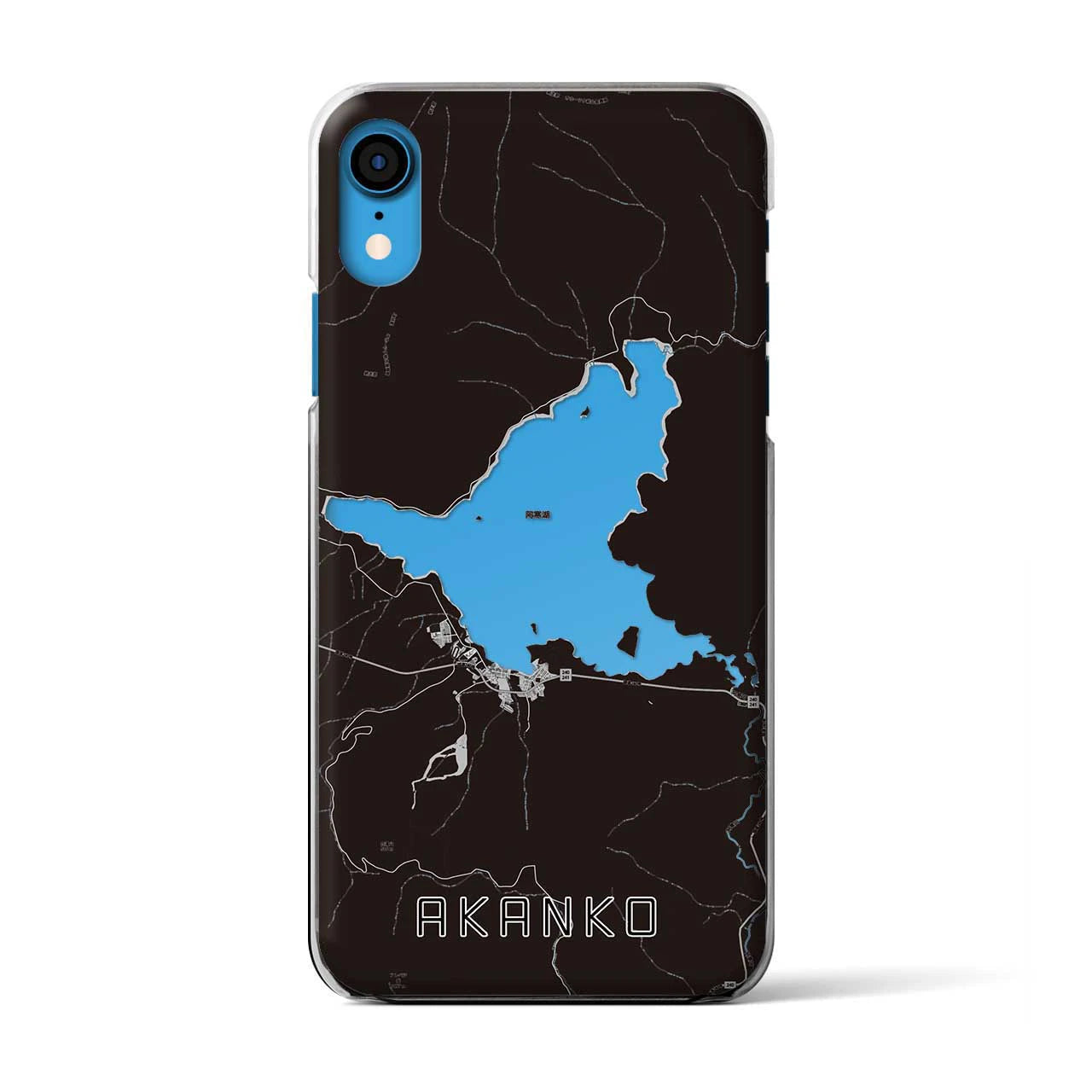 【阿寒湖】地図柄iPhoneケース（クリアタイプ・モノトーン）iPhone XR 用