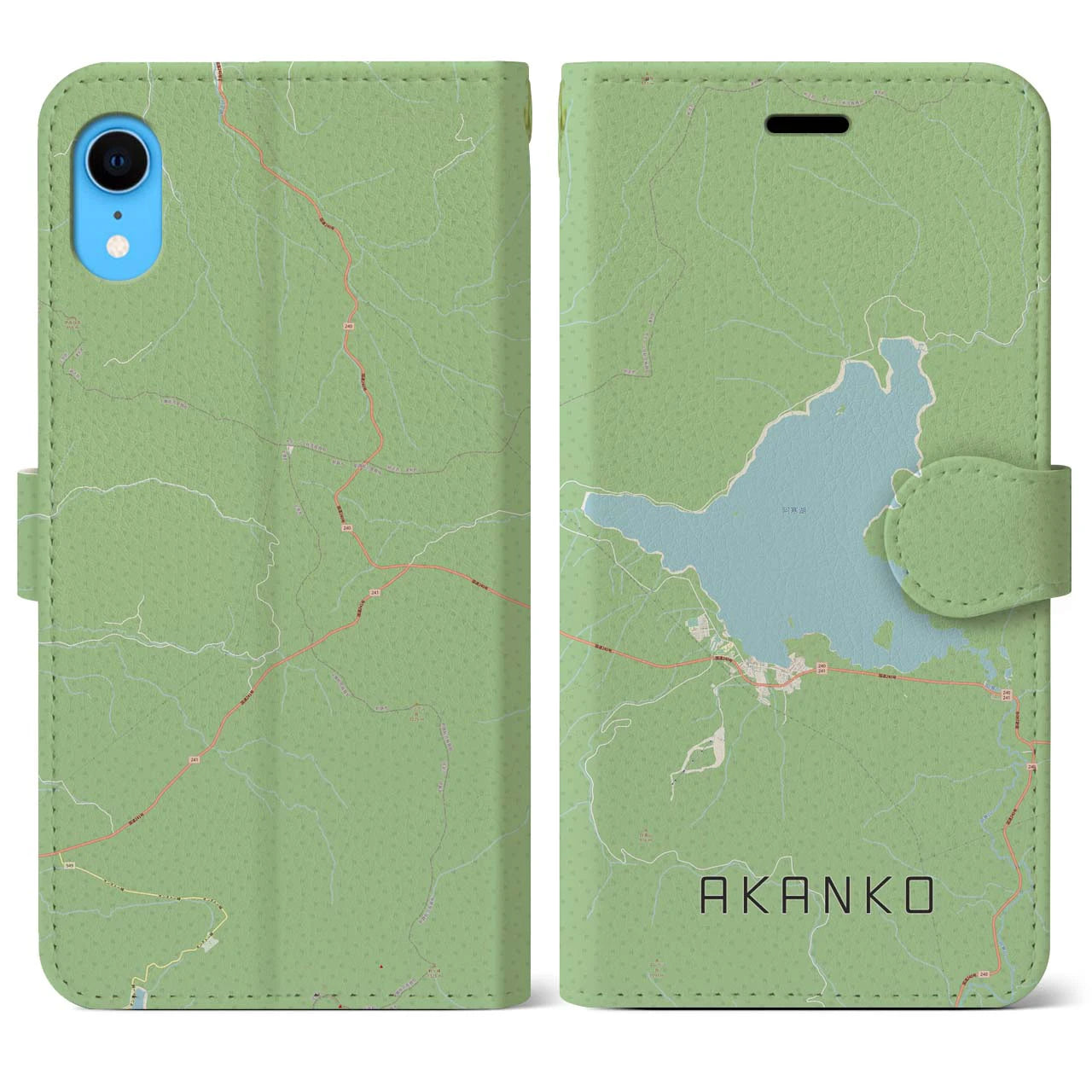 【阿寒湖】地図柄iPhoneケース（手帳両面タイプ・ナチュラル）iPhone XR 用