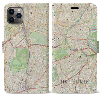 【赤坂（東京都）】地図柄iPhoneケース（手帳タイプ）ナチュラル・iPhone 11 Pro Max 用