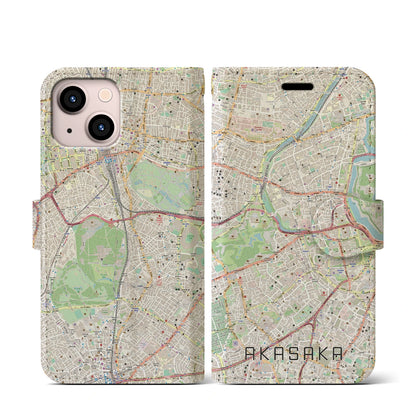 【赤坂（東京都）】地図柄iPhoneケース（手帳タイプ）ナチュラル・iPhone 13 mini 用