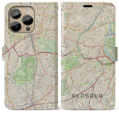 【赤坂（東京都）】地図柄iPhoneケース（手帳タイプ）ナチュラル・iPhone 14 Pro Max 用
