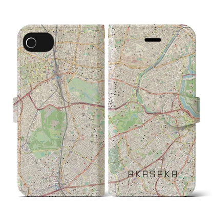 【赤坂（東京都）】地図柄iPhoneケース（手帳タイプ）ナチュラル・iPhone SE（第3 / 第2世代） / 8 / 7 / 6s / 6 用