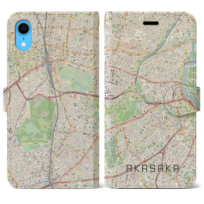 【赤坂（東京都）】地図柄iPhoneケース（手帳タイプ）ナチュラル・iPhone XR 用