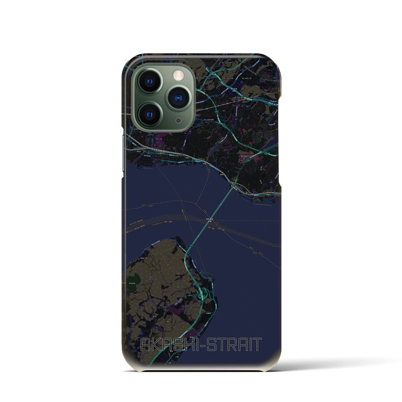【明石海峡】地図柄iPhoneケース（バックカバータイプ・ブラック）iPhone 11 Pro 用