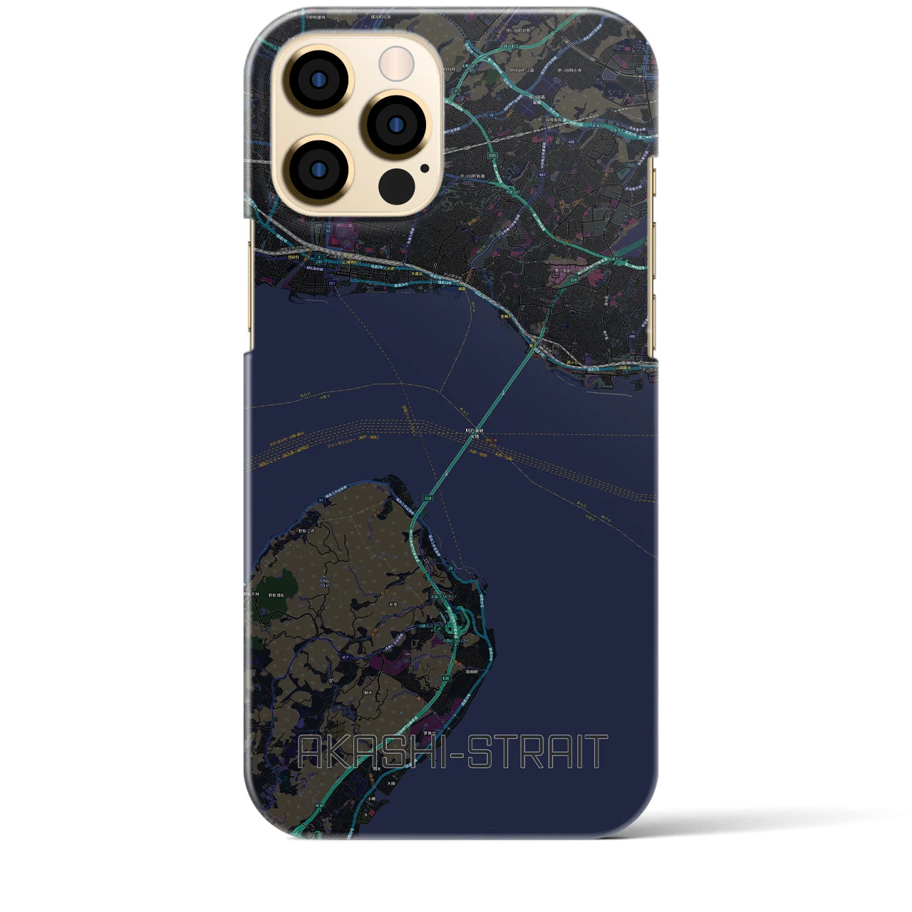 【明石海峡】地図柄iPhoneケース（バックカバータイプ・ブラック）iPhone 12 Pro Max 用