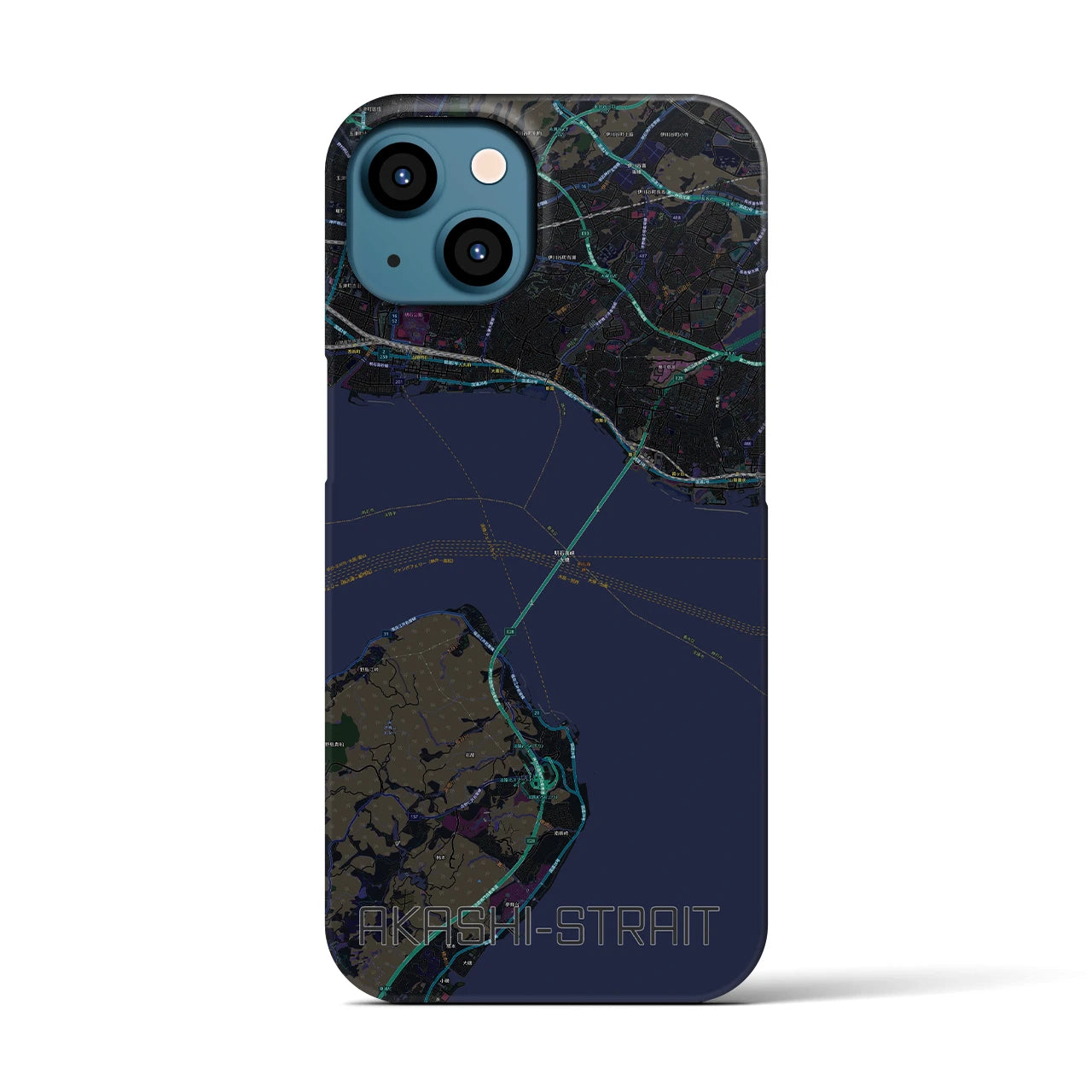 【明石海峡】地図柄iPhoneケース（バックカバータイプ・ブラック）iPhone 13 用