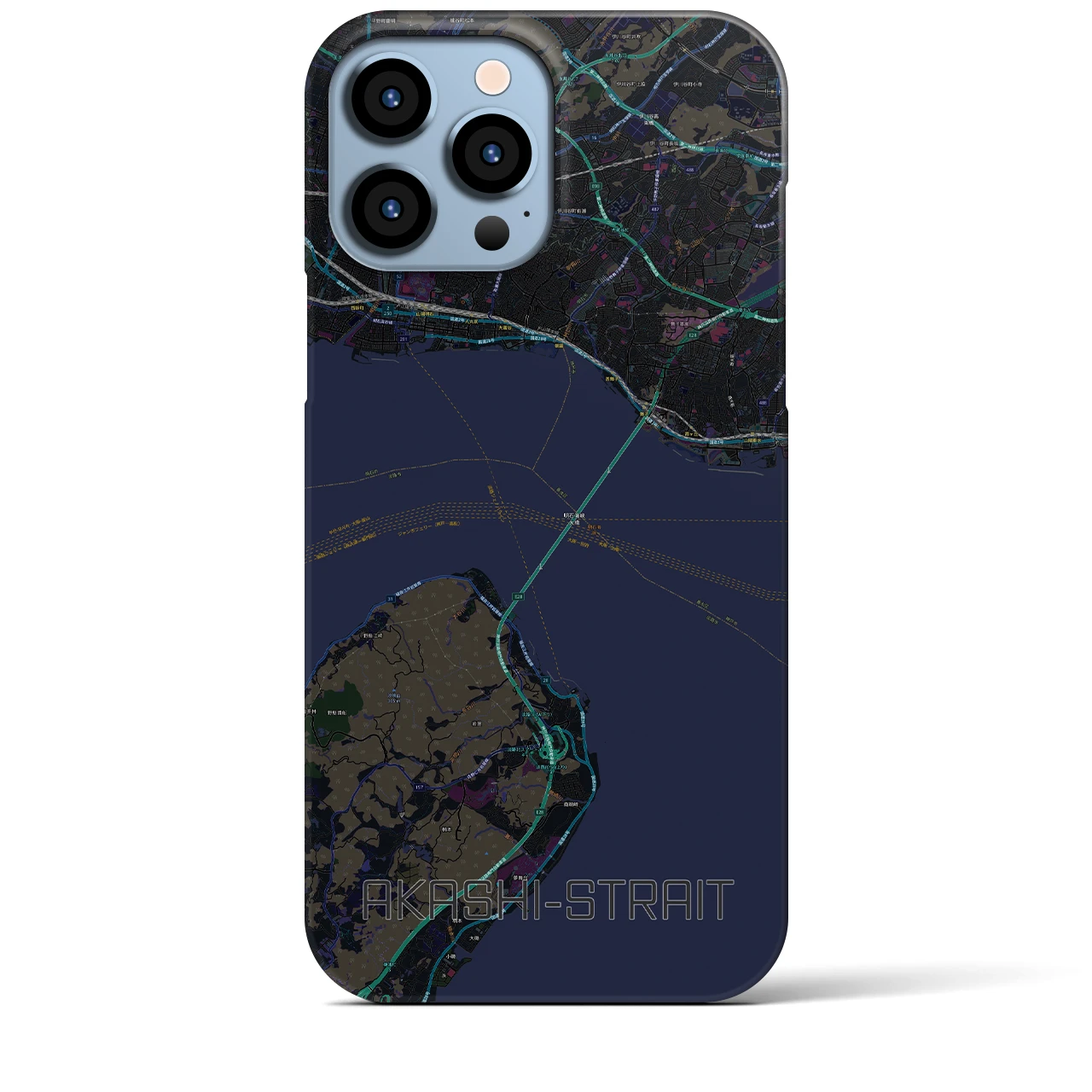【明石海峡】地図柄iPhoneケース（バックカバータイプ・ブラック）iPhone 13 Pro Max 用