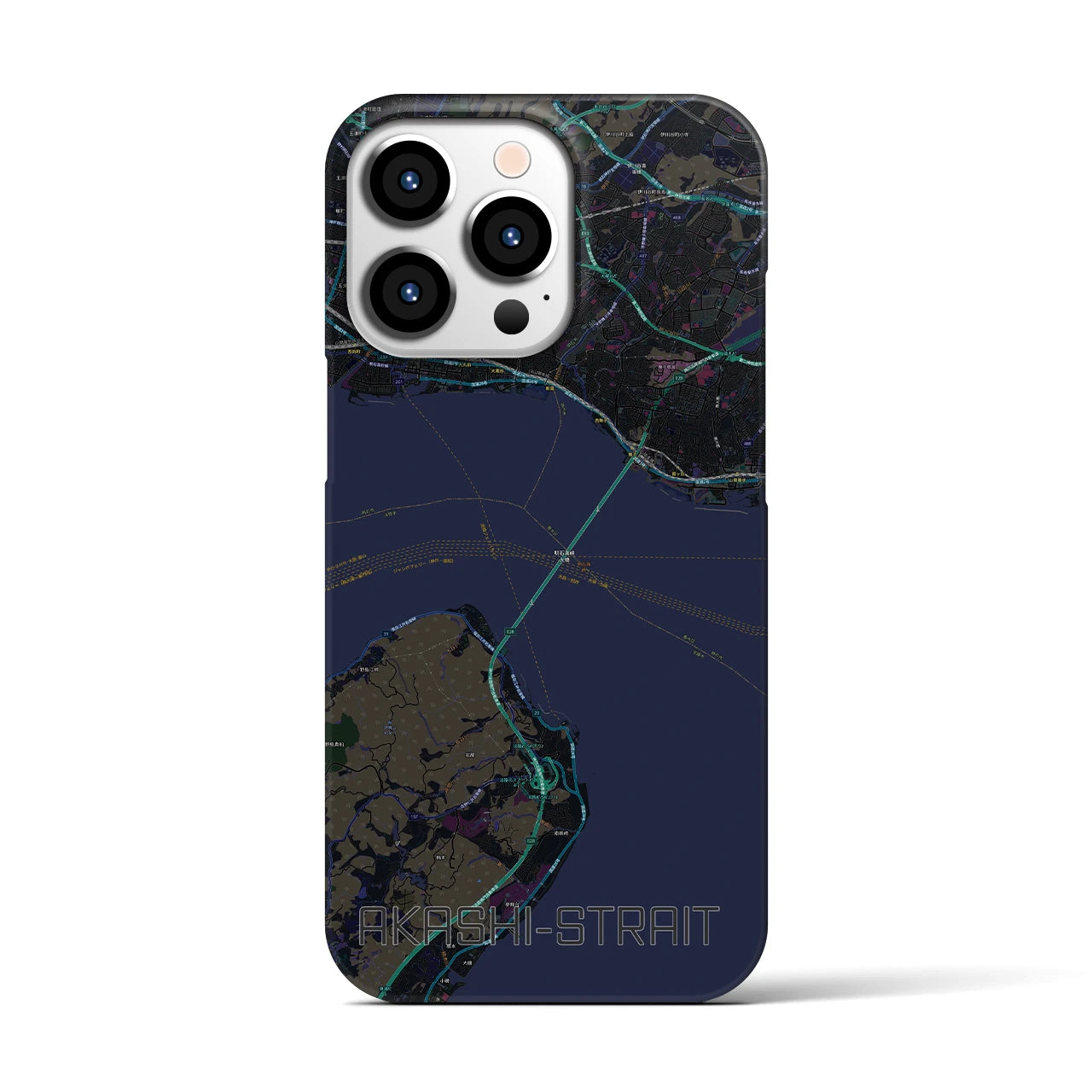 【明石海峡】地図柄iPhoneケース（バックカバータイプ・ブラック）iPhone 13 Pro 用