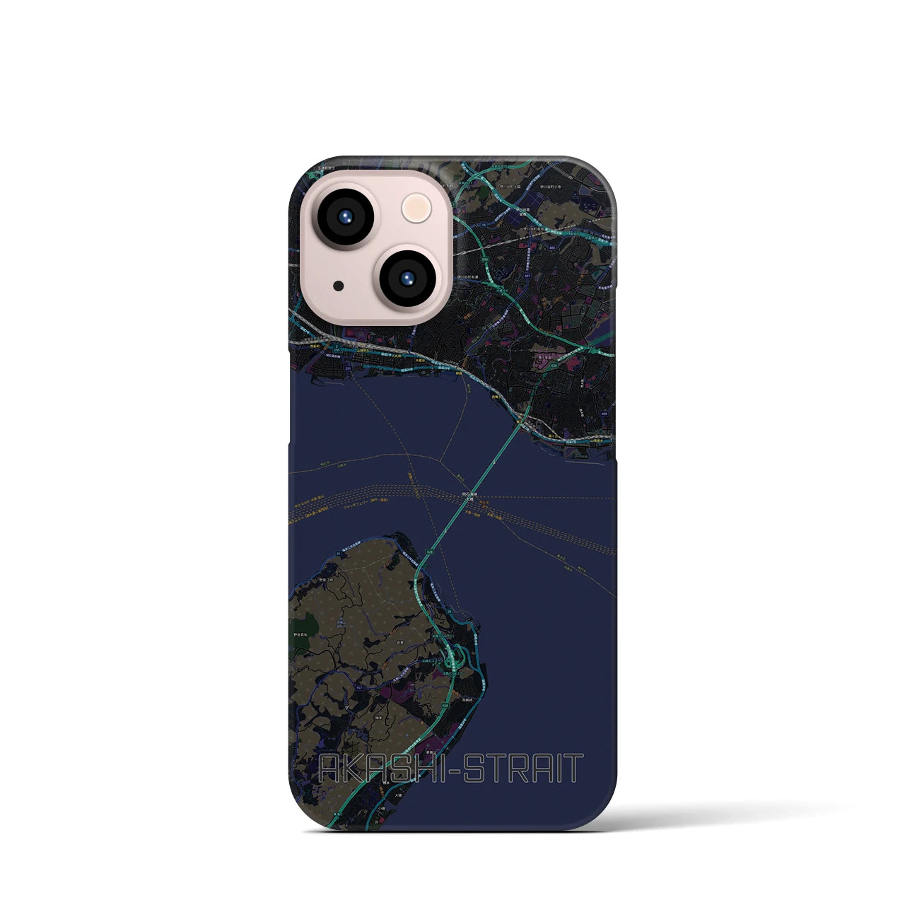 【明石海峡】地図柄iPhoneケース（バックカバータイプ・ブラック）iPhone 13 mini 用