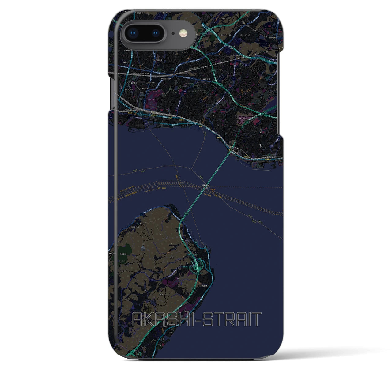 【明石海峡】地図柄iPhoneケース（バックカバータイプ・ブラック）iPhone 8Plus /7Plus / 6sPlus / 6Plus 用