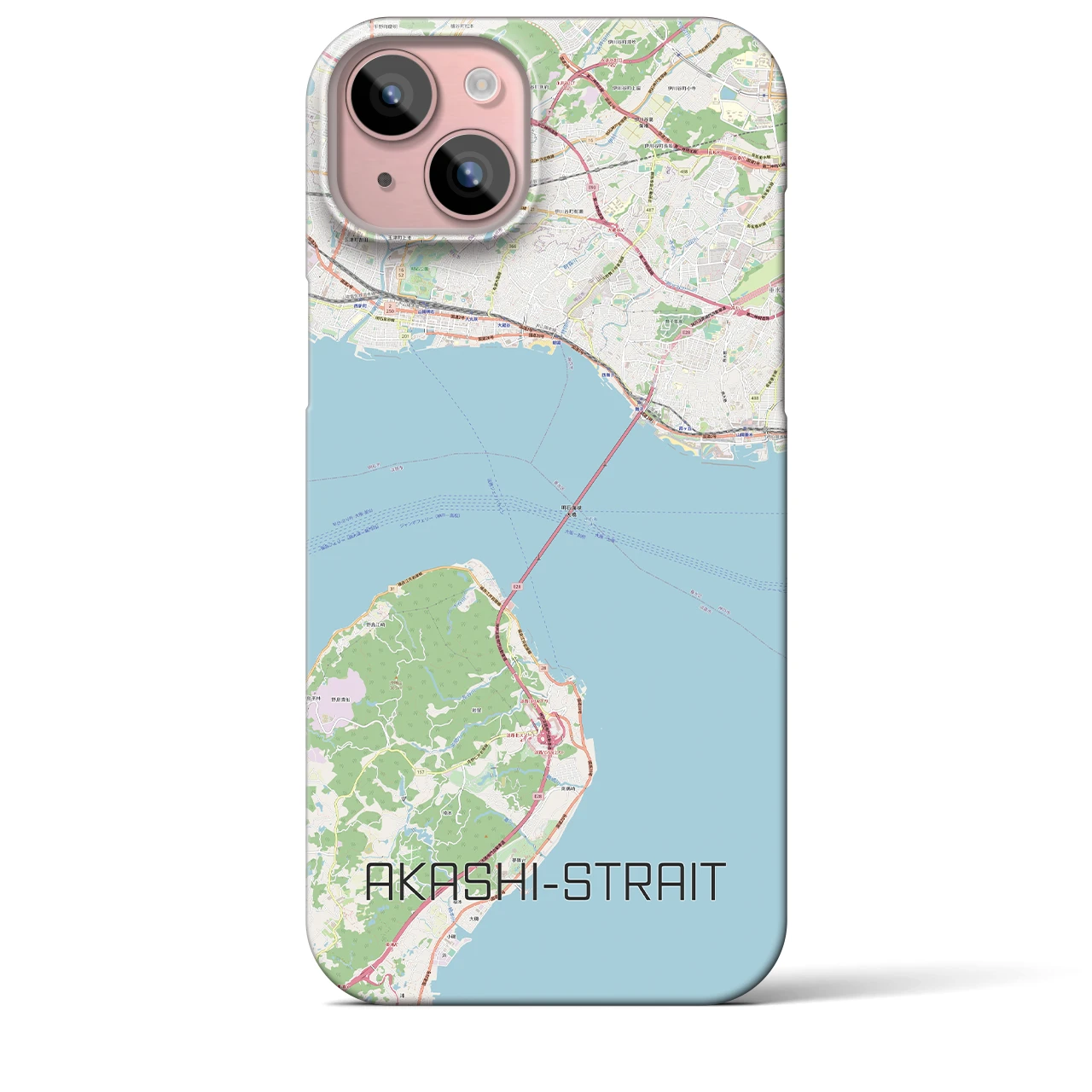 【明石海峡】地図柄iPhoneケース（バックカバータイプ・ナチュラル）iPhone 15 Plus 用