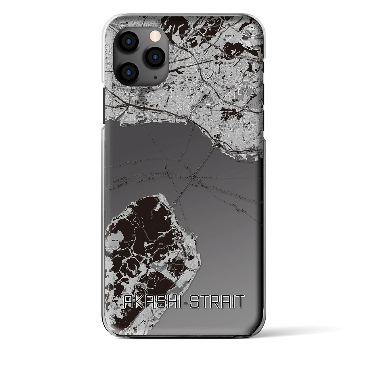 【明石海峡】地図柄iPhoneケース（クリアタイプ・モノトーン）iPhone 11 Pro Max 用