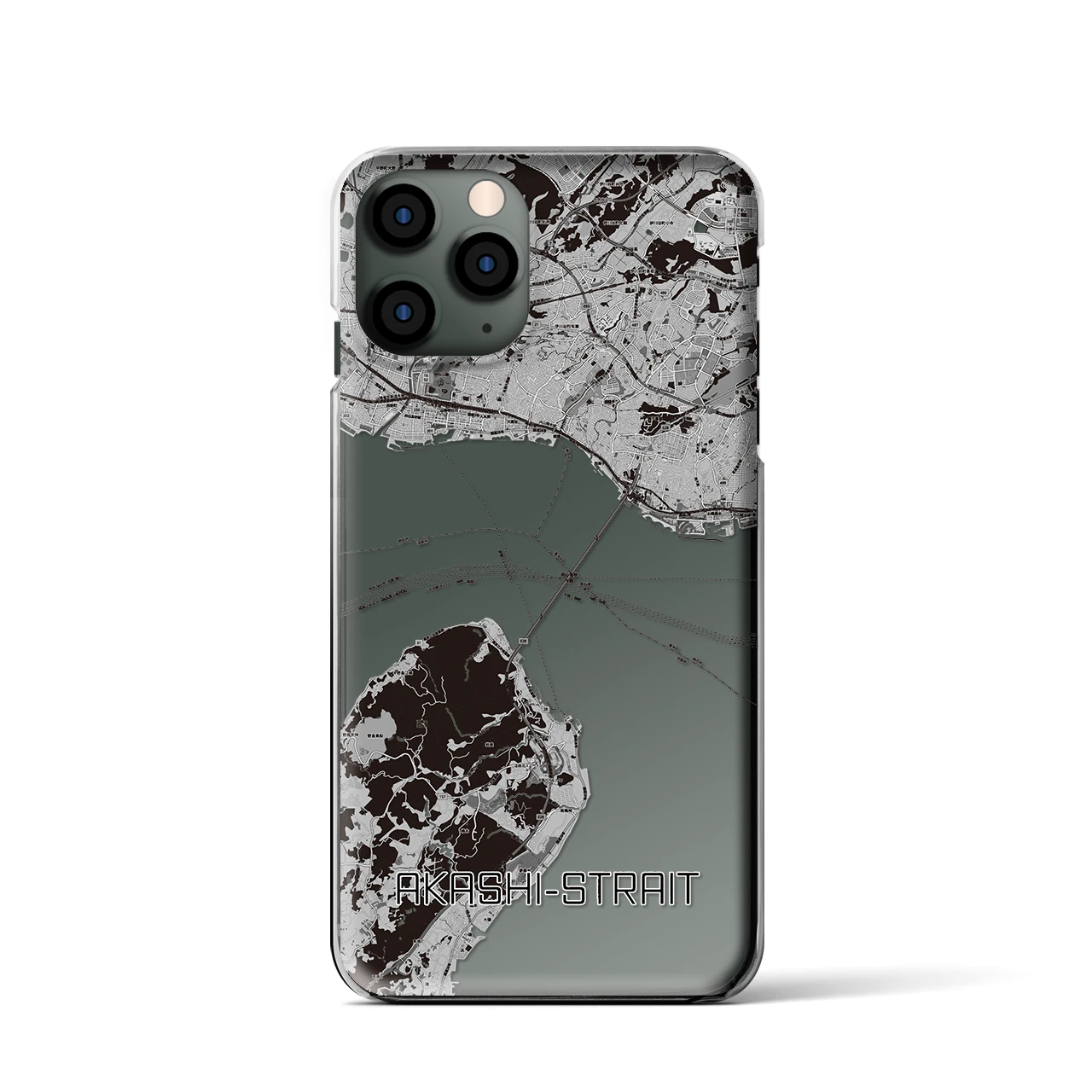 【明石海峡】地図柄iPhoneケース（クリアタイプ・モノトーン）iPhone 11 Pro 用