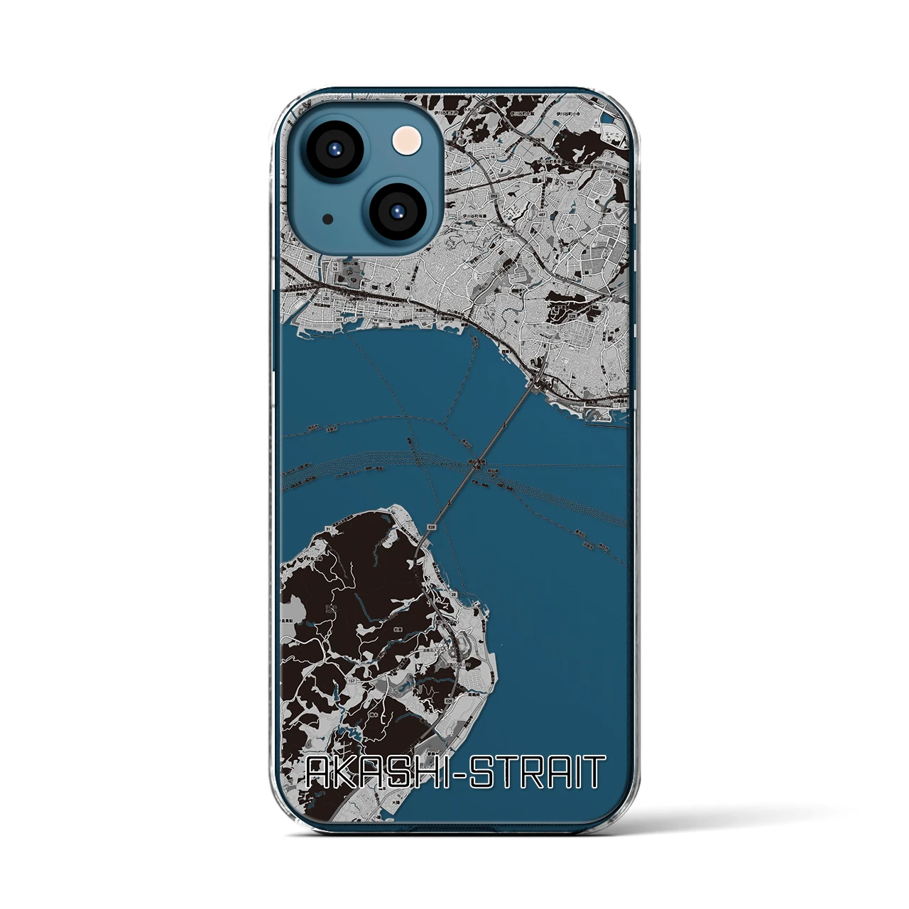 【明石海峡】地図柄iPhoneケース（クリアタイプ・モノトーン）iPhone 13 用