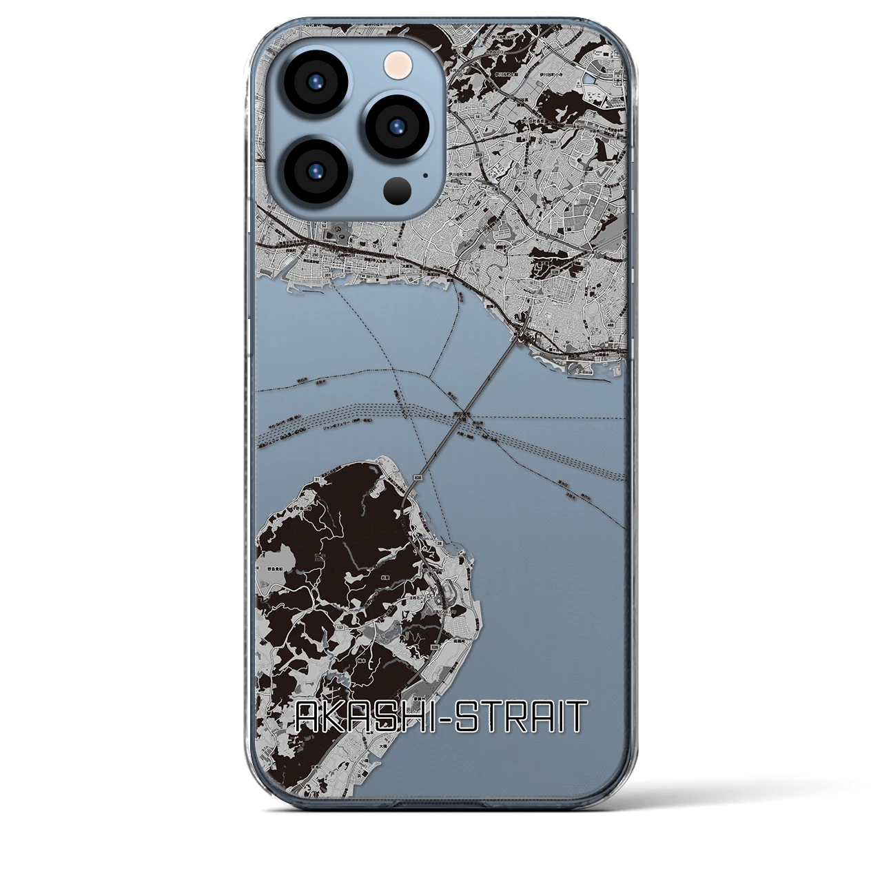 【明石海峡】地図柄iPhoneケース（クリアタイプ・モノトーン）iPhone 13 Pro Max 用
