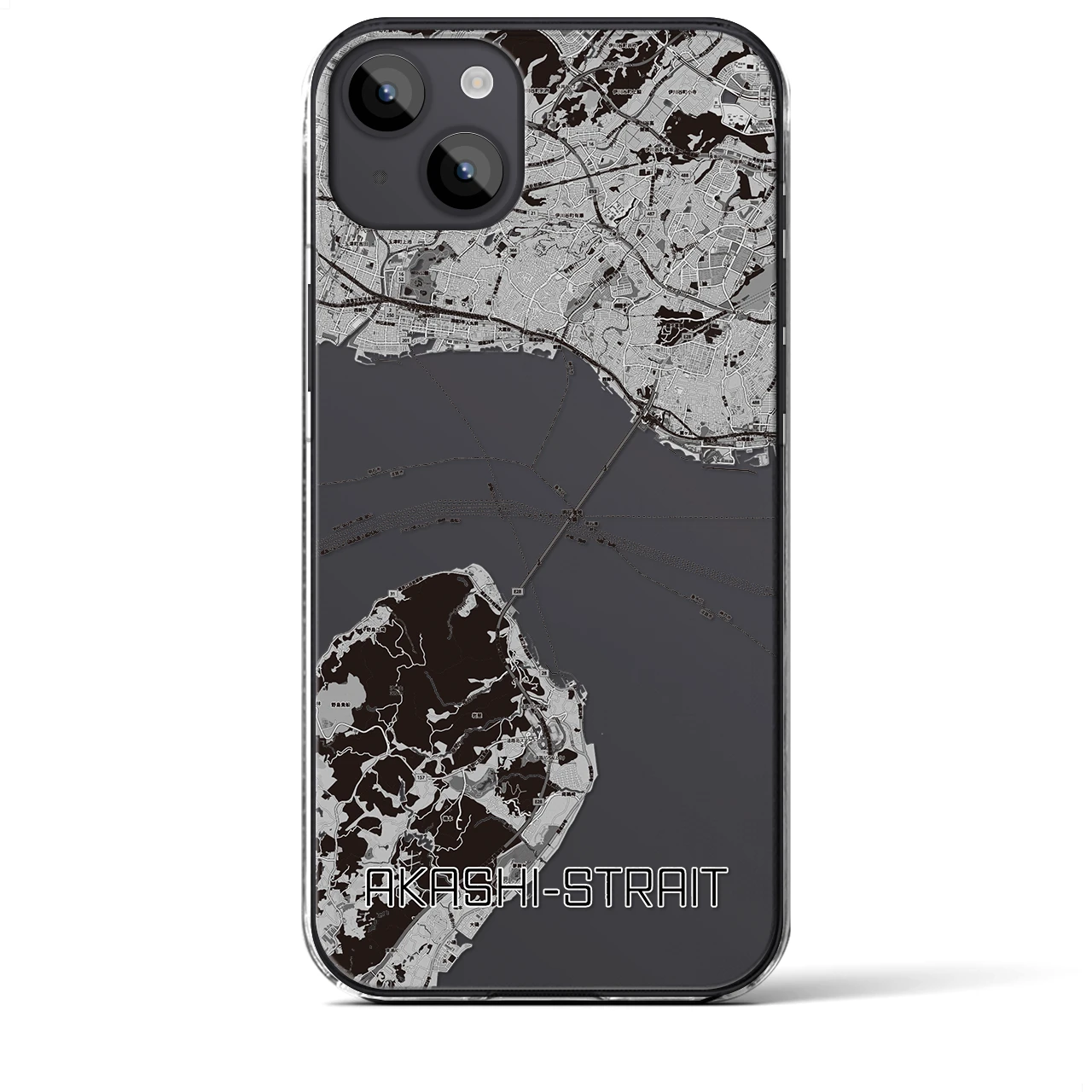 【明石海峡】地図柄iPhoneケース（クリアタイプ・モノトーン）iPhone 14 Plus 用