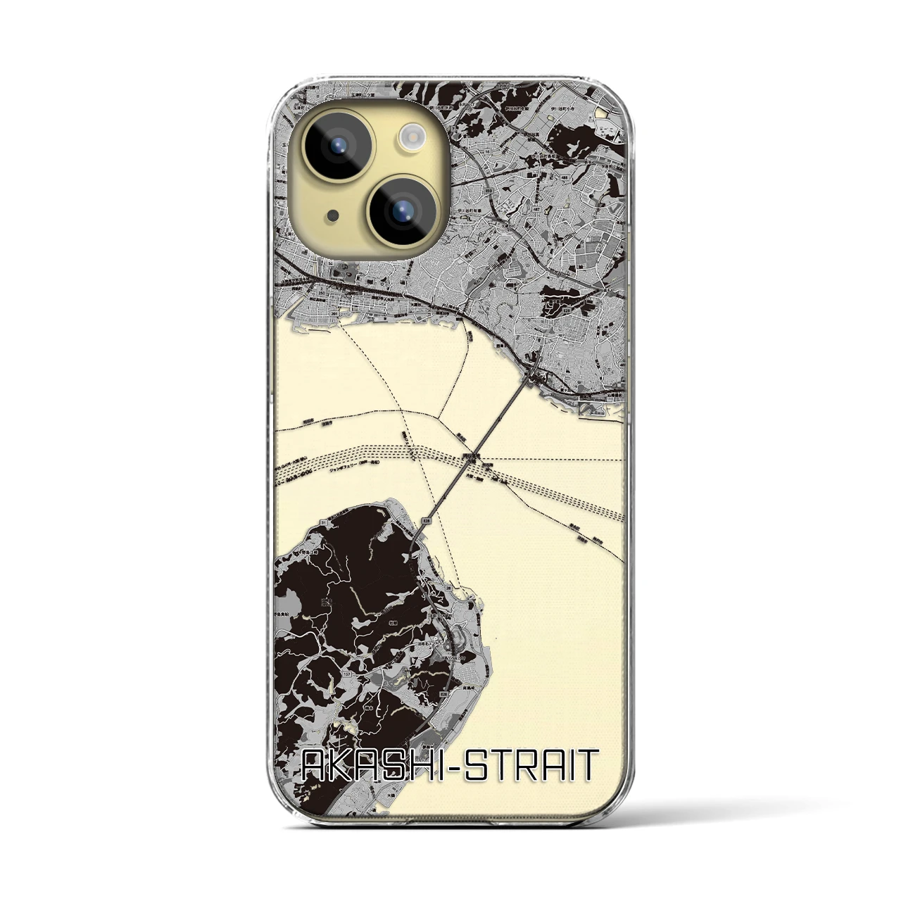 【明石海峡】地図柄iPhoneケース（クリアタイプ・モノトーン）iPhone 15 用