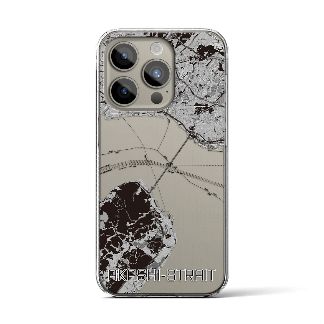 【明石海峡】地図柄iPhoneケース（クリアタイプ・モノトーン）iPhone 15 Pro 用