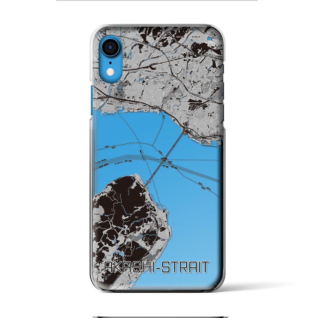 【明石海峡】地図柄iPhoneケース（クリアタイプ・モノトーン）iPhone XR 用