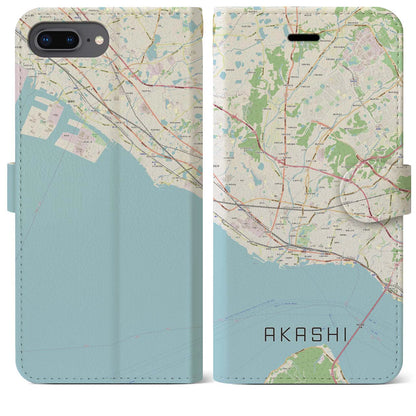 【明石（兵庫県）】地図柄iPhoneケース（手帳タイプ）ナチュラル・iPhone 8Plus /7Plus / 6sPlus / 6Plus 用