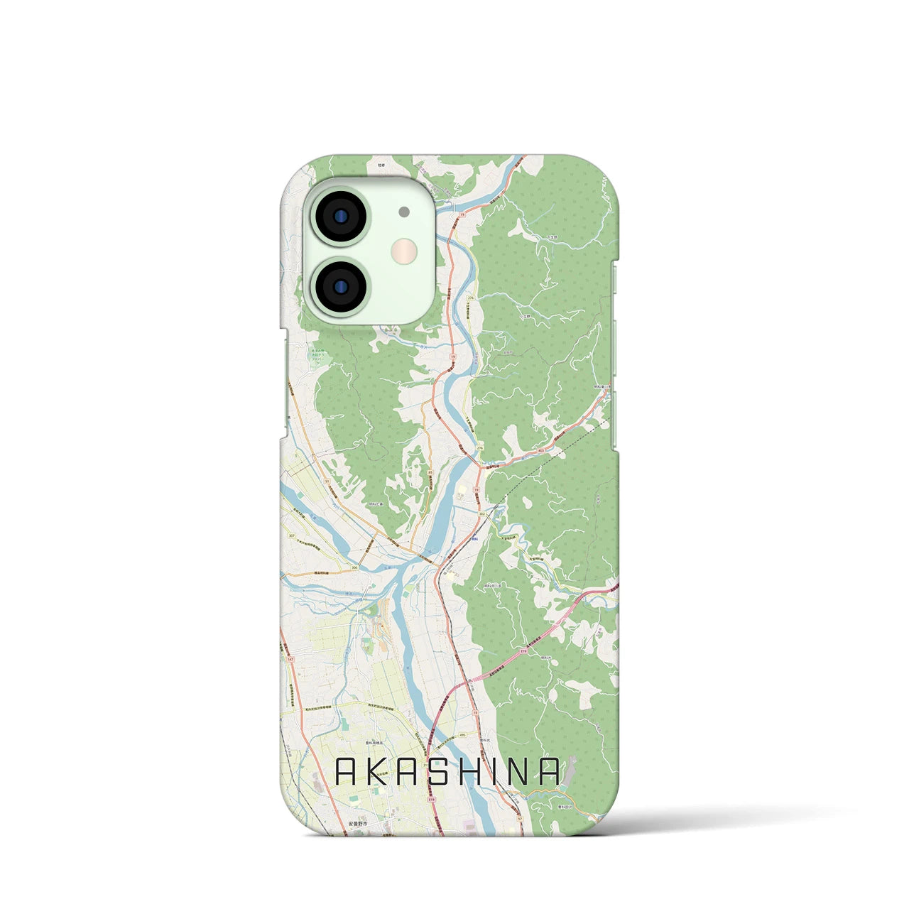 【明科】地図柄iPhoneケース（バックカバータイプ・ナチュラル）iPhone 12 mini 用