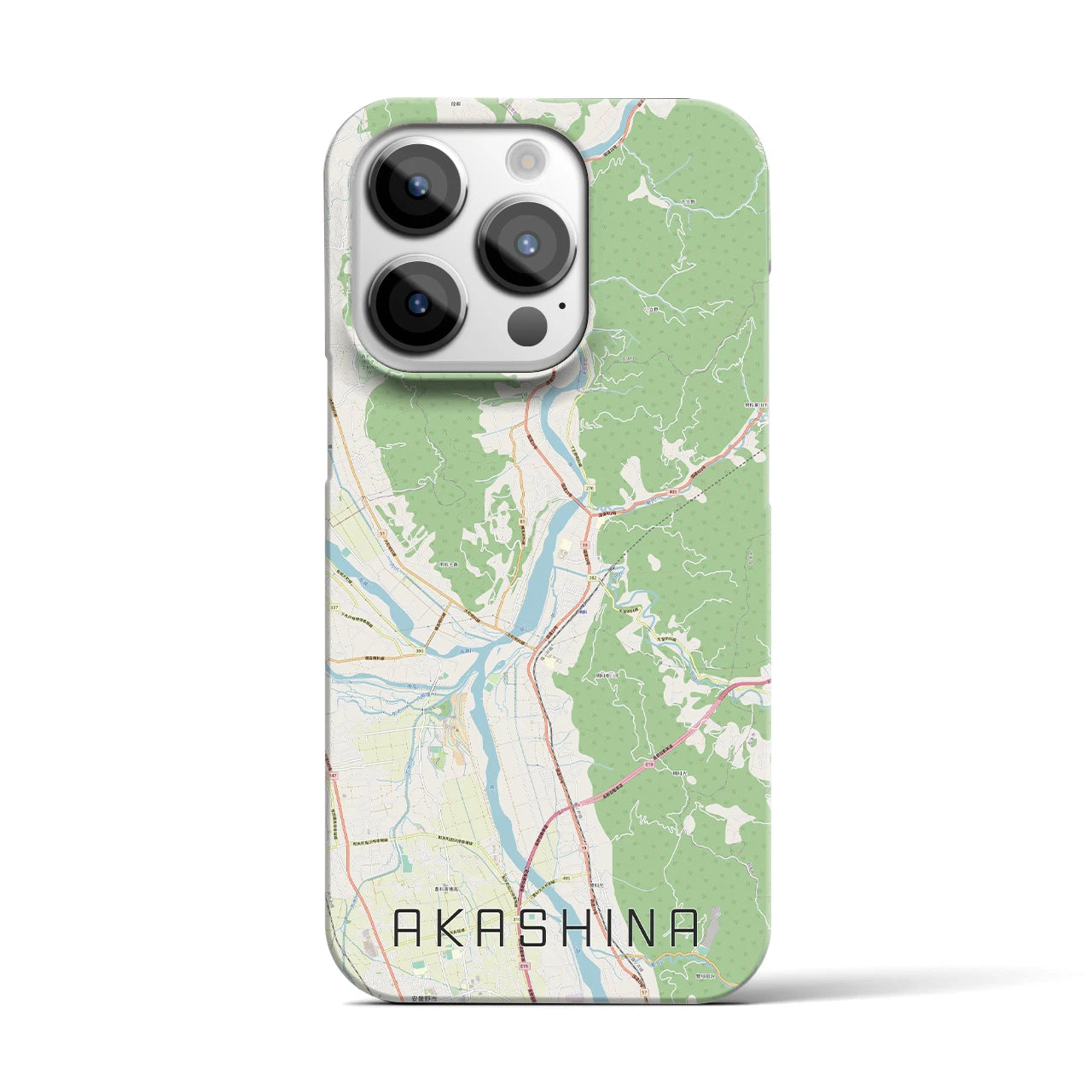 【明科】地図柄iPhoneケース（バックカバータイプ・ナチュラル）iPhone 14 Pro 用