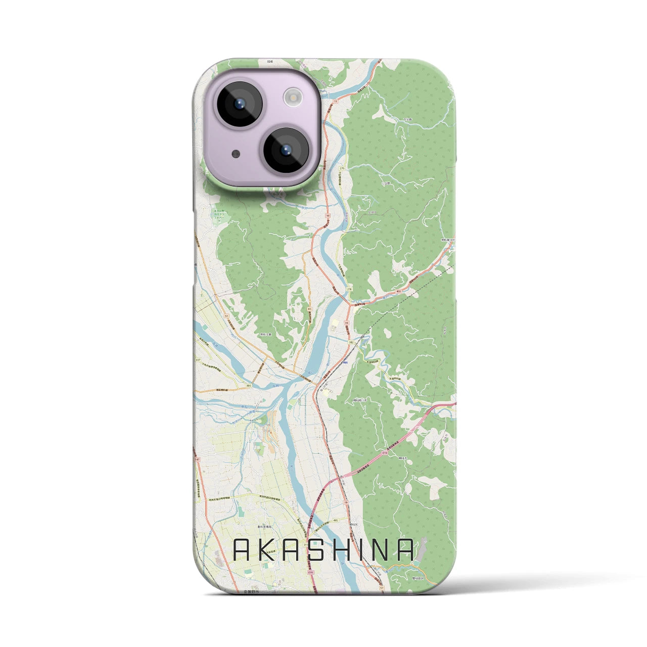 【明科】地図柄iPhoneケース（バックカバータイプ・ナチュラル）iPhone 14 用