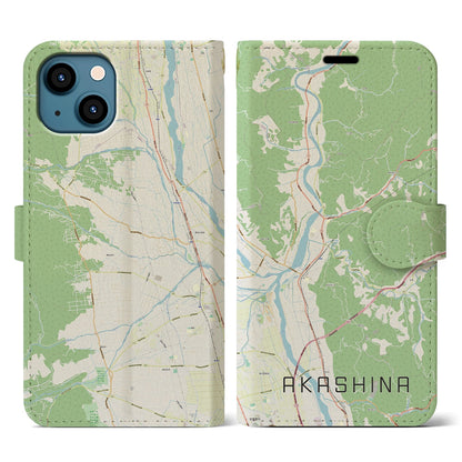 【明科（長野県）】地図柄iPhoneケース（手帳タイプ）ナチュラル・iPhone 13 用