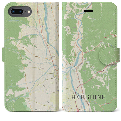 【明科（長野県）】地図柄iPhoneケース（手帳タイプ）ナチュラル・iPhone 8Plus /7Plus / 6sPlus / 6Plus 用