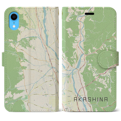 【明科（長野県）】地図柄iPhoneケース（手帳タイプ）ナチュラル・iPhone XR 用