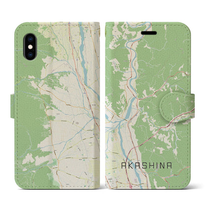 【明科（長野県）】地図柄iPhoneケース（手帳タイプ）ナチュラル・iPhone XS / X 用